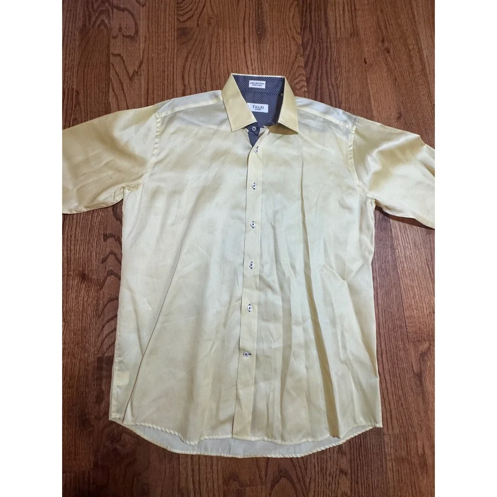 Tiglio Sport Mens Pale Yellow 100% Cotton Button Down Shirt Made in Italy - Picture 7 of 11
